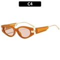 Oval cat eye sunglasses with translucent brown frames and gold metal temples - Orange Frame Tea Lens