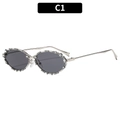 Oval silver metal sunglasses with rhinestones and grey lenses in C1 color variant - Silver Frame Grey Lens (C1)