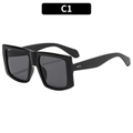 Oversized retro square sunglasses with black glossy frames and dark grey lenses - Black Frame Grey Lens