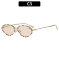 Elegant gold metal oval sunglasses with sparkling rhinestones and champagne tinted lenses - Gold Frame Light Tea Lens (C3)