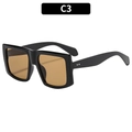 Oversized retro square sunglasses with thick black frames and amber tinted lenses - C3-Black Frame Tea Lens
