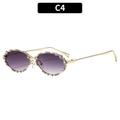 Luxury oval sunglasses C4 with gold metal frame, rhinestones, and purple gradient lenses - Gold Frame Double Grey Lens (C4)