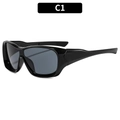 Chic black oversized one-piece sunglasses with dark gray lenses and sporty grid texture - Black Frame Grey Lens (C1)