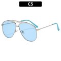 Classic silver metal aviator sunglasses with light blue lenses, style C5 variant - Silver Frame Blue Lens (C5)