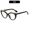 Gafas de ojo de gato negras con detalles metálicos dorados y lentes transparentes - Negro (C1)