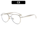 Classic double bridge aviator glasses frame with light metal finish and clear lenses - C8-Silver Frame Clear Lens
