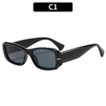 Retro square black frame sunglasses with dark grey lenses and metallic temple accents - Black Frame Grey Lens