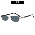 Retro square silver metal sunglasses with dark grey lenses in C3 silver finish - C3-Silver Frame Grey Lens