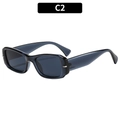Retro square sunglasses in translucent black finish with silver stud metal accents - Blue Frame / Blue Lens