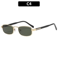 Retro rectangle metal sunglasses in gold finish with dark green lenses, style C4 - C4-Gold Frame Dark Green Lens