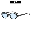 Retro oval sunglasses with glossy black frame and light blue lenses with rivet details - Black Frame Blue Lens