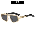 Retro square sunglasses with gold metal frame, hollow out arms and black tinted lenses - Gold Frame Grey Lens