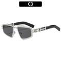Square silver metal sunglasses with dark grey lenses and geometric frame design - Silver Frame Grey Lens