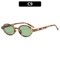Vintage oval sunglasses with tortoise frame and light green lenses, style C9 - Floral Print Frame Green Lens