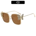 Gafas de sol mariposa C2 doradas con lentes marrones y cristales brillantes de lujo - Montura Dorada Lente Marrón