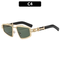 Square gold metal sunglasses C4 with dark green lenses and hollow decorative temples - Gold Frame Dark Green Lenses