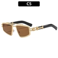 Fashion square hollow metal sunglasses with C5 brown lenses and gold frames - Gold Frame Tea Lens
