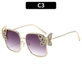 Gafas de sol cuadradas doradas con lentes degradadas lilas y detalles de mariposa en cristal - Marco Dorado Lentes Grises Degradadas