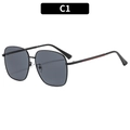 Retro square metal frame sunglasses in black with classic red and green striped temples - Black Frame Grey Lens