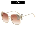 Gafas de sol cuadradas de mariposa con lentes degradado té y detalles de diamantes - Montura Dorada Lente Marrón Degradada