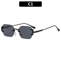 Elegant rimless polygonal sunglasses with deep gray lenses and slim black metal frame - Black Frame Grey Lens (C1)
