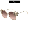 Luxury gold square sunglasses with gradient brown lenses and crystal butterfly detail - Gold Frame Tea Pink Gradient Lens
