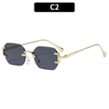 Elegant rimless octagonal sunglasses with gold metal frame and dark gray lenses C2 - Gold Frame Grey Lens (C2)