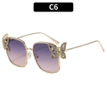 Women's gold butterfly frame sunglasses with purple gradient lenses and rhinestones - Gold Frame Gray Pink Lens