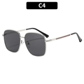 Retro hip hop square silver metal sunglasses with grey lenses and striped temple detail - Silver Frame Grey Lens