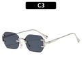 Elegant rimless octagonal sunglasses with silver metal frame and dark gray cut lenses - Silver Frame Grey Lens (C3)
