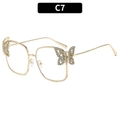 Square gold metal glasses with sparkling butterfly diamond accents on both sides - Gold Frame White Lens