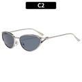 Zilveren metalen cat-eye ovale zonnebril met donkergrijze glazen en touwdetail - Zilveren Frame Grijze Lens
