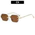 Elegant rimless octagonal sunglasses with dark brown lenses and golden metal frame - Gold Frame Tea Lens (C4)