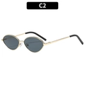 Gafas de sol ovaladas retro con montura fina de metal dorado y lentes grises, C2 - Montura Dorada Lentes Grises (C2)