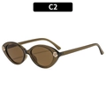 Occhiali da sole ovali vintage cat-eye in resina marrone con decorazioni floreali - Montatura Tè Lenti Tè (C2)