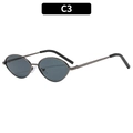 Gafas de sol ovaladas retro con lentes gris oscuro y montura de metal color gris plomo - Montura de Metal Lentes Grises (C3)