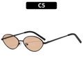Retro oval metal sunglasses with C5 black frames and amber tinted lenses for women - Black Frame Tea Lens (C5)