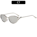 Cat eye sunglasses with silver metal frame and dark grey lenses, C7 variant - Silver Frame White Mirror Lens