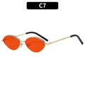 Retro oval sunglasses with slim gold metal frame and vibrant orange tinted lenses - Gold Frame Red Lenses (C7)