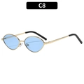 Retro oval sunglasses with thin gold metal frame and translucent light blue lenses C8 - Gold Frame Blue Lenses (C8)