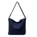 Retro dunkelblaue Denim-Tragetasche mit Nietenbesatz und Ketten-Schultergurt - Dunkelblau