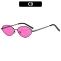 Retro oval sunglasses with pink lenses and gunmetal frame stylishly displayed on white - Gunmetal Frame Purple Lenses (C9)