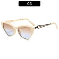 Gafas de sol ojo de gato con montura beige y lentes degradadas con patillas doradas - C4 Montura Crema Lente Té Azul