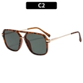 Occhiali da sole aviator retrò con montatura tartarugata, lenti verde scuro e aste oro - Montatura Leopardata Lenti Verde Scuro