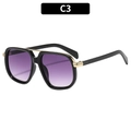 Classic pilot square sunglasses with black frame and purple gradient lenses with double beam - Bright Black Frame Gradient Grey Lens (C3)