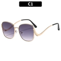 Oversized gold metal sunglasses with purple gradient lenses and rhinestone accents - Gold Frame Double Gray Lenses (C1)