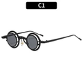 Vintage steampunk sunglasses with round black metal double-rim frames and dark grey lenses - Black Frame Grey Lens