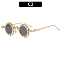 Steampunk sunglasses with golden metal frame and round grey lenses, model C2 style - Gold Frame Grey Lens