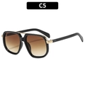 Classic black pilot sunglasses with gold metal bridge and brown gradient lenses - Bright Black Frame Gradient Tea Lens (C5)