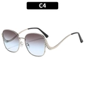 Oversized gold metal sunglasses with brown and light blue gradient lenses and C4 variant - Silver Frame Tea Blue Lenses (C4)